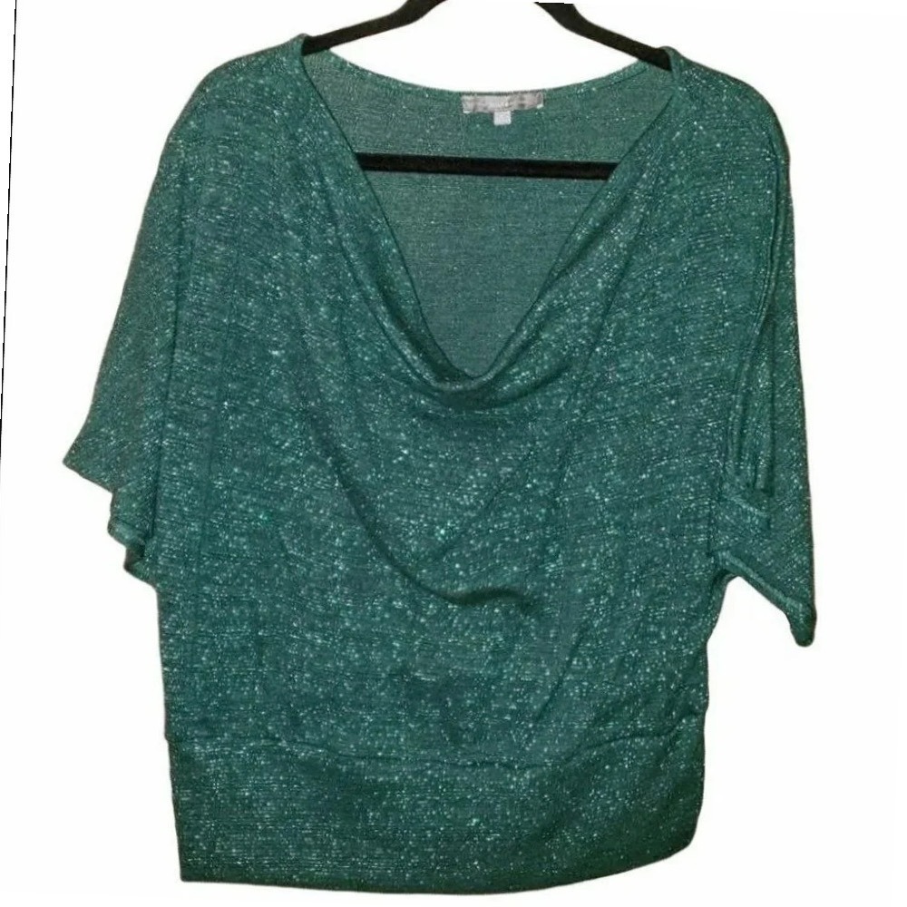 MY COLLECTION Women's L  Green Sparkle Cowl‎ Neck Dolman Sleeve Top